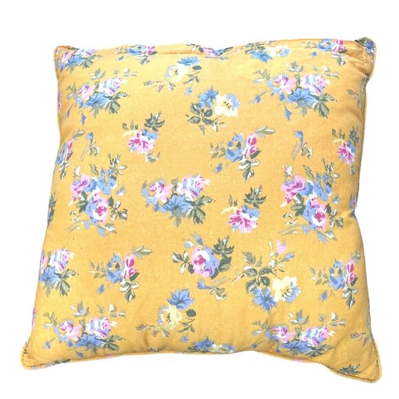 Pier 1 Floral Embroidered Floral Throw Pillow Square Beige Yellow Pink Blue 12" - Picture 2 of 5